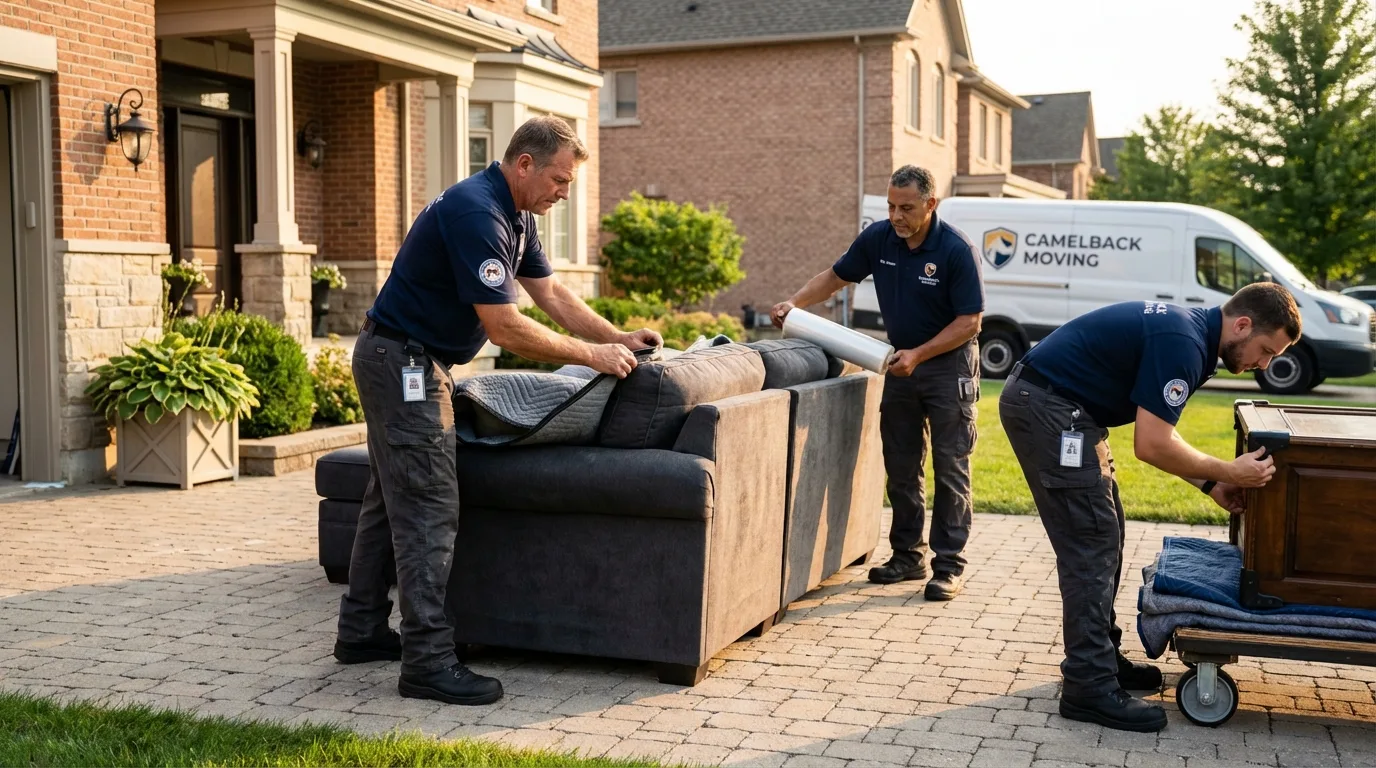 Large estate moving crew wrapping furniture in Leesburg, OH