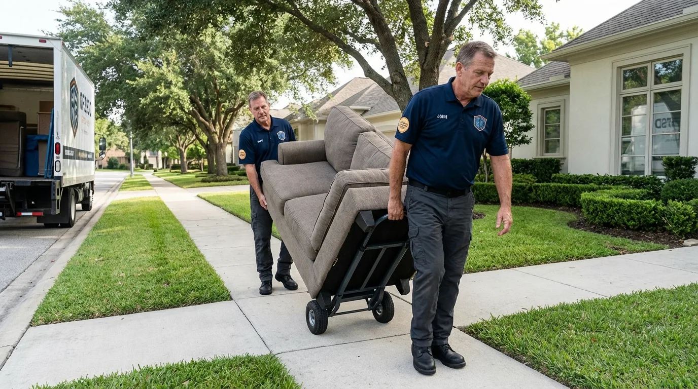 Local residential moving crew loading furniture in Leesburg, OH