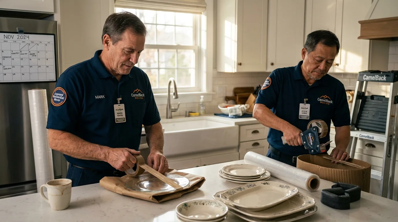 Professional crew packing kitchen dishware in Leesburg, OH